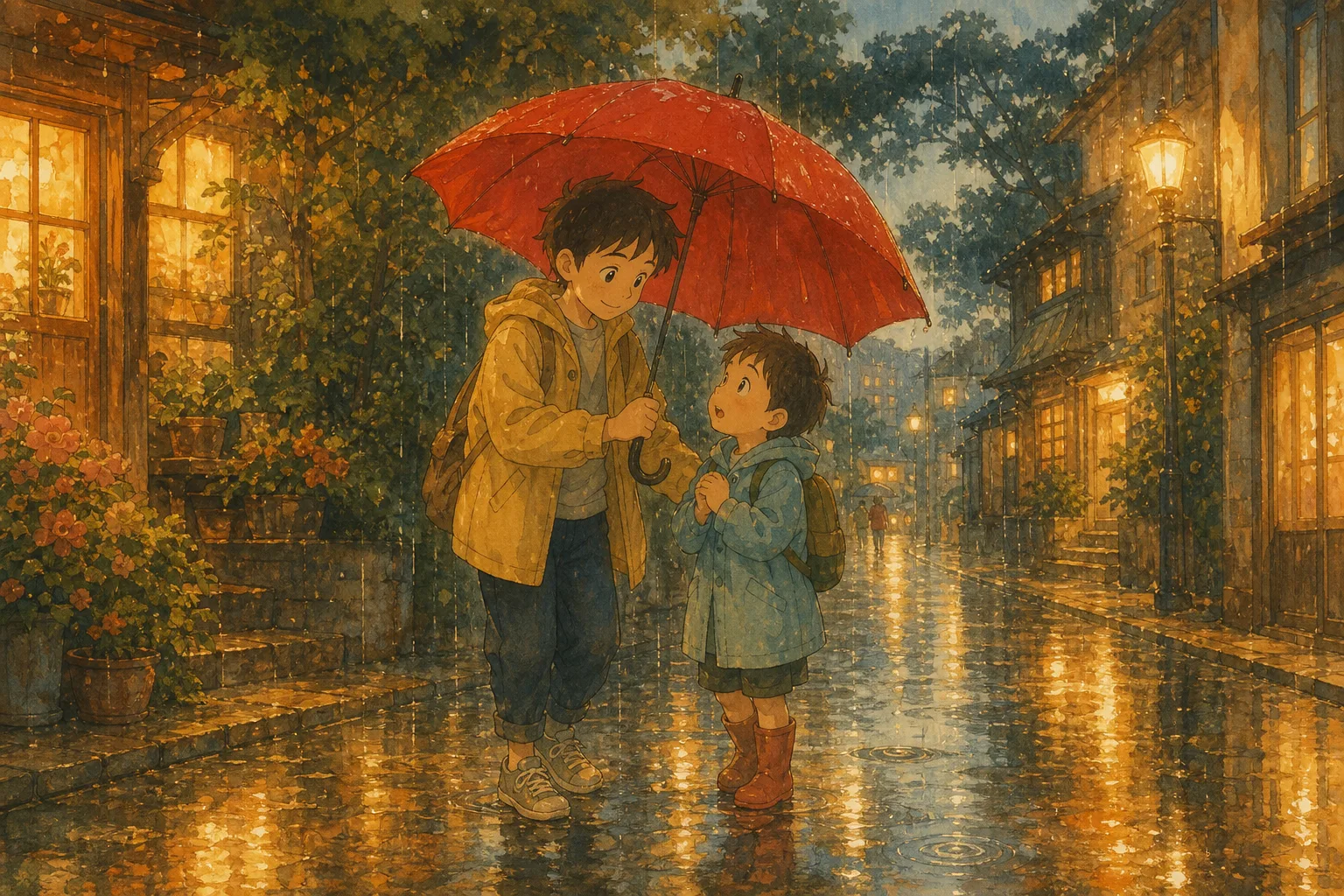 The Boy Who Shared His Umbrella illustration