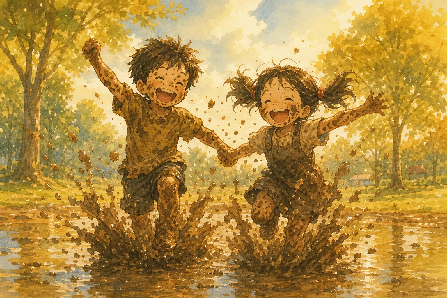 Two Kids, One Puddle, and a Very Muddy Adventure illustration